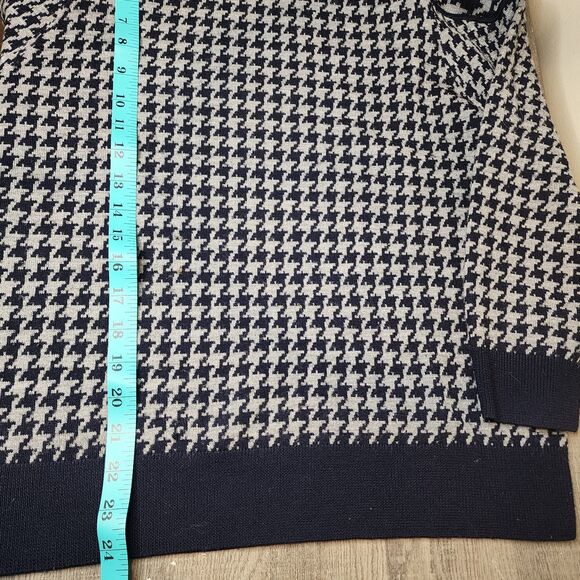 J Crew 100% Merino Wool Sweater Houndstooth Womens Large Navy Blue Gray - Picture 9 of 13